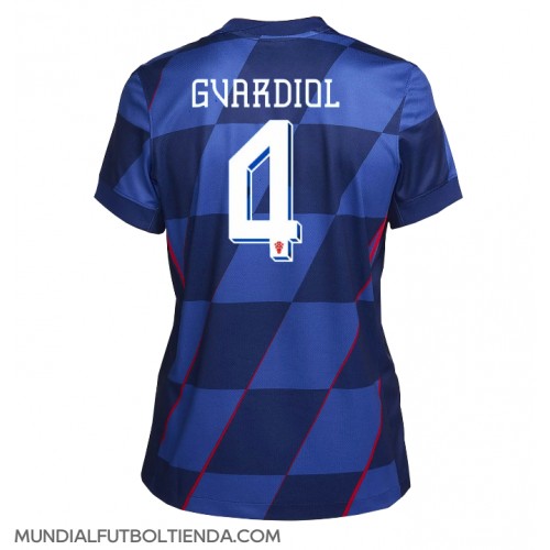 Camiseta Croacia Josko Gvardiol #4 Segunda Equipación Replica Eurocopa 2024 para mujer mangas cortas